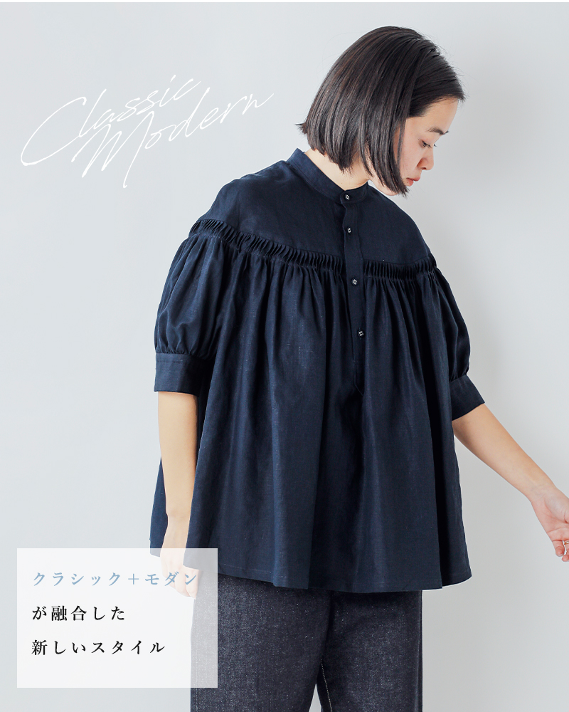 Scye(サイ)リネンキャンブリックタックハーフスリーブブラウス60/1LinenCambricTuckedBlouseHalfSleeve1226-31001