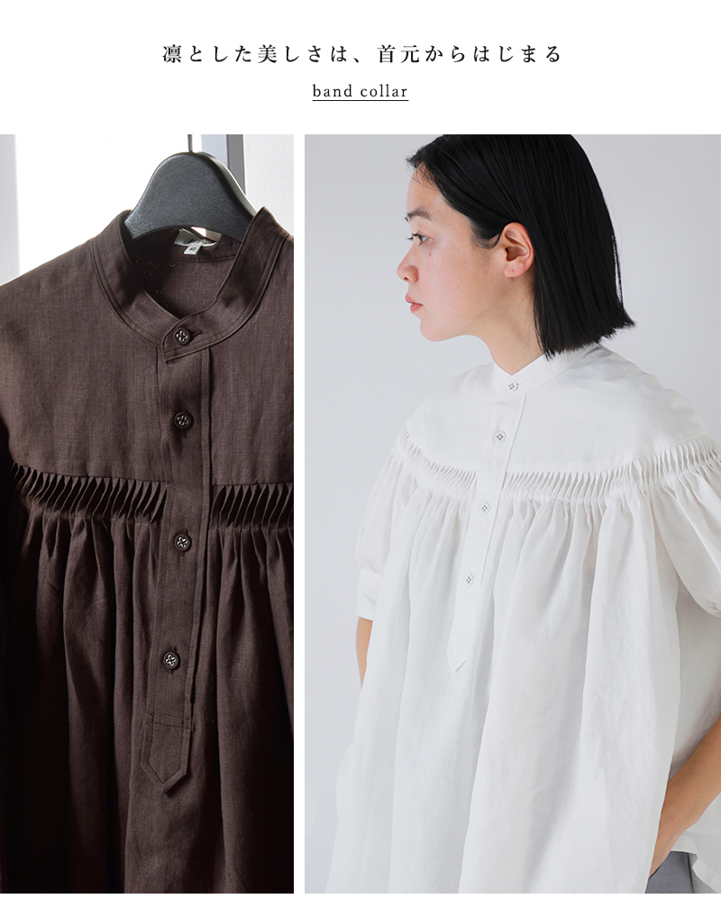 Scye(サイ)リネンキャンブリックタックハーフスリーブブラウス60/1LinenCambricTuckedBlouseHalfSleeve1226-31001