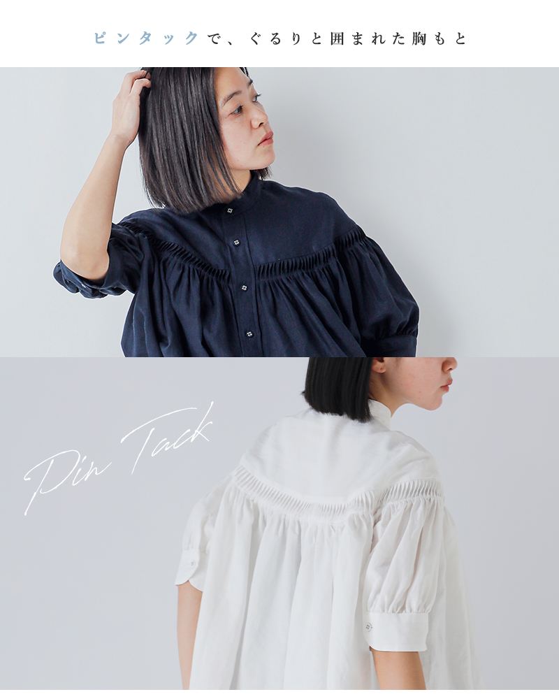 Scye(サイ)リネンキャンブリックタックハーフスリーブブラウス60/1LinenCambricTuckedBlouseHalfSleeve1226-31001