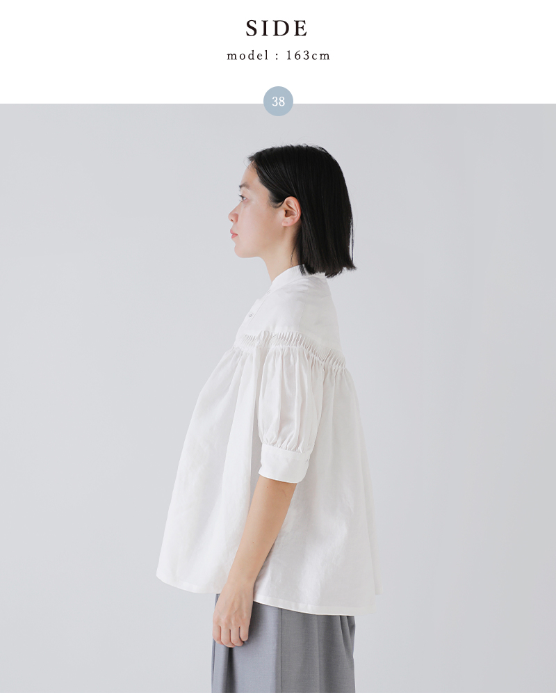 Scye(サイ)リネンキャンブリックタックハーフスリーブブラウス60/1LinenCambricTuckedBlouseHalfSleeve1226-31001