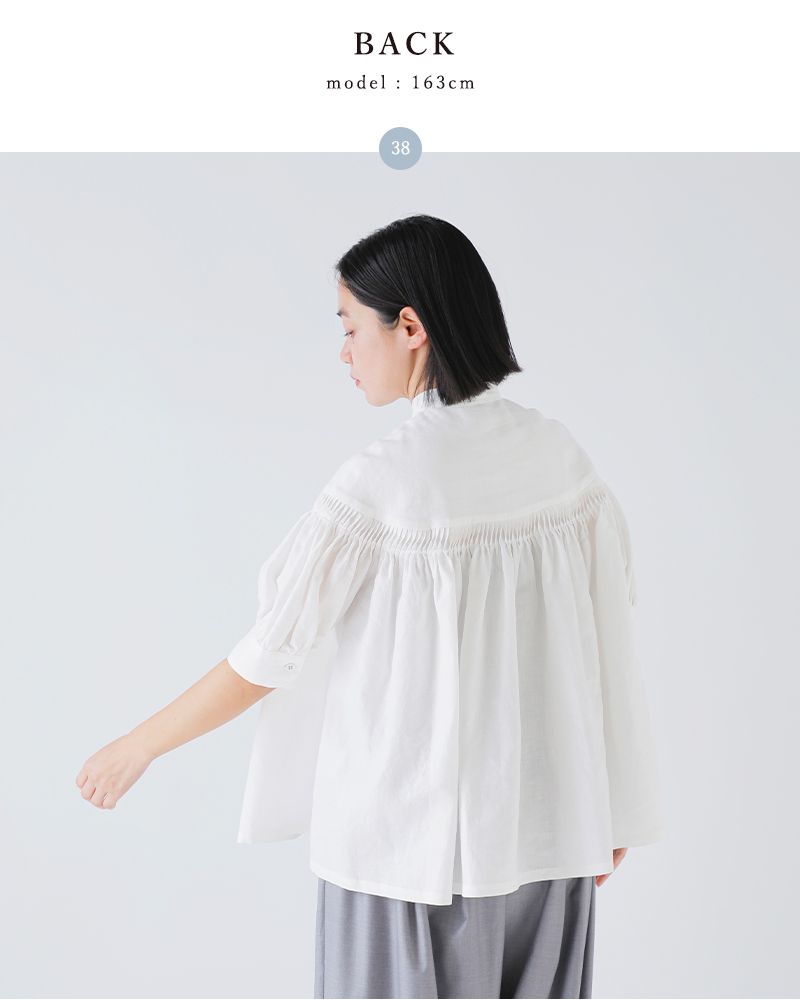 Scye(サイ)リネンキャンブリックタックハーフスリーブブラウス60/1LinenCambricTuckedBlouseHalfSleeve1226-31001