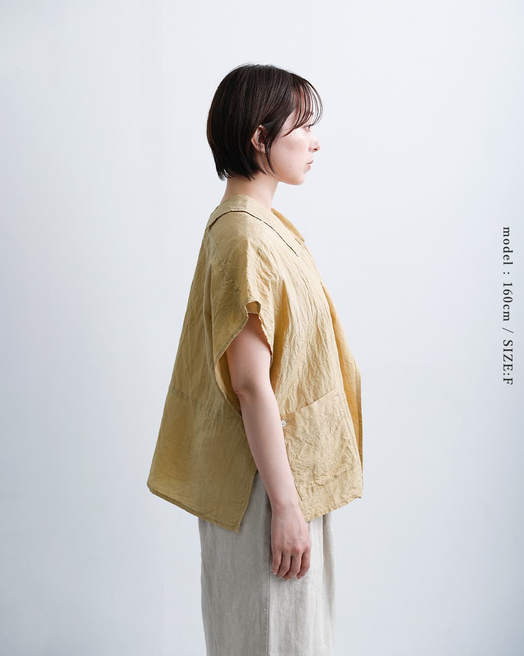 Vlas Blommeシルクリネンコットン ヴィンテージワッシャー サイドオープン ブラウス 13108046