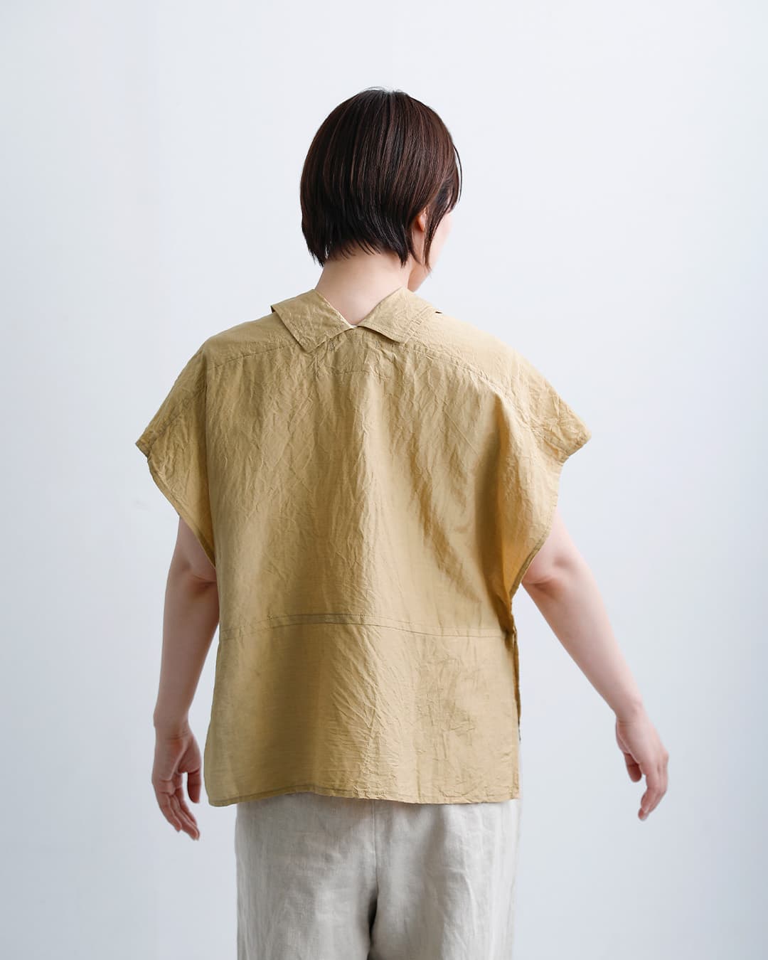 Vlas Blommeシルクリネンコットン ヴィンテージワッシャー サイドオープン ブラウス 13108046