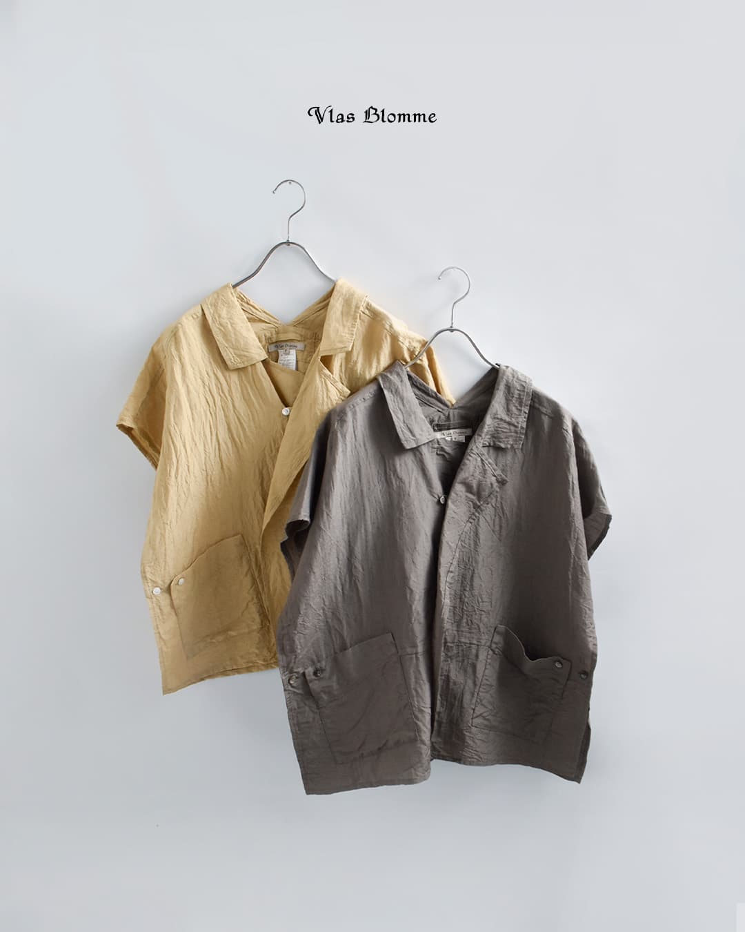 Vlas Blommeシルクリネンコットン ヴィンテージワッシャー サイドオープン ブラウス 13108046