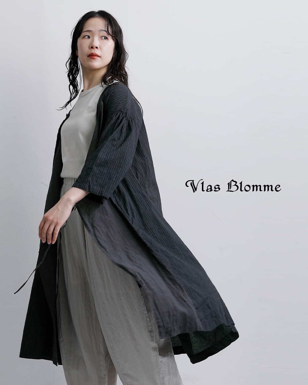 Vlas Blomme(ヴラスブラム)ヴィンテージチェックストライプ 2way 前開きドレス ワンピース 13204036