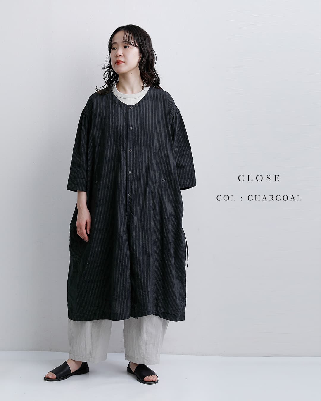 Vlas Blomme(ヴラスブラム)ヴィンテージチェックストライプ 2way 前開きドレス ワンピース 13204036