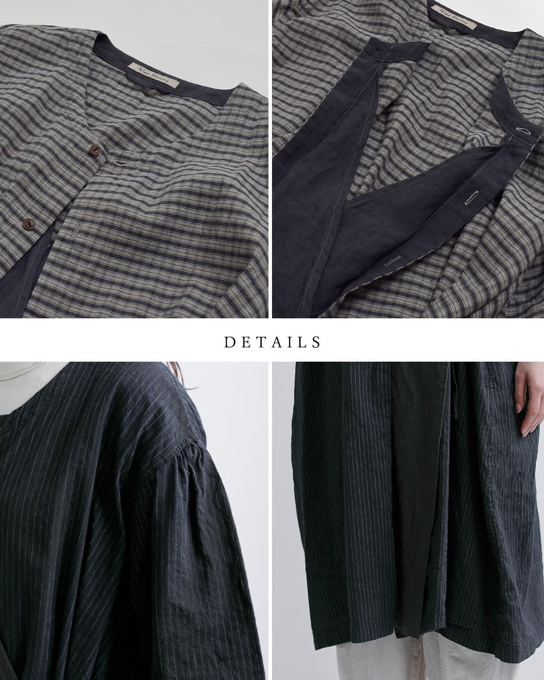 Vlas Blomme(ヴラスブラム)ヴィンテージチェックストライプ 2way 前開きドレス ワンピース 13204036