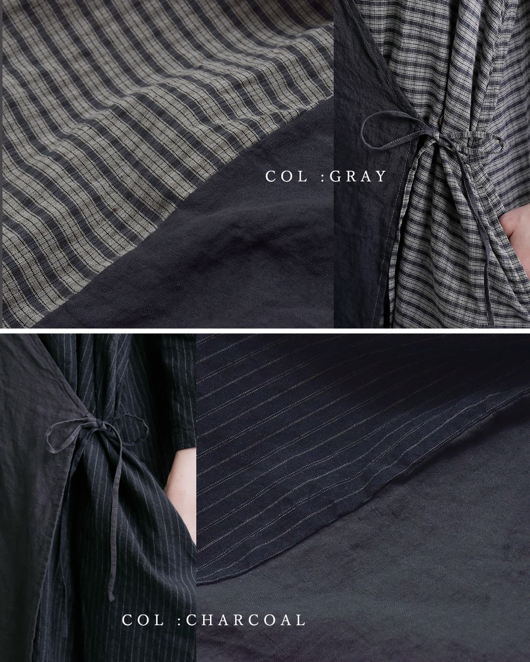 Vlas Blomme(ヴラスブラム)ヴィンテージチェックストライプ 2way 前開きドレス ワンピース 13204036