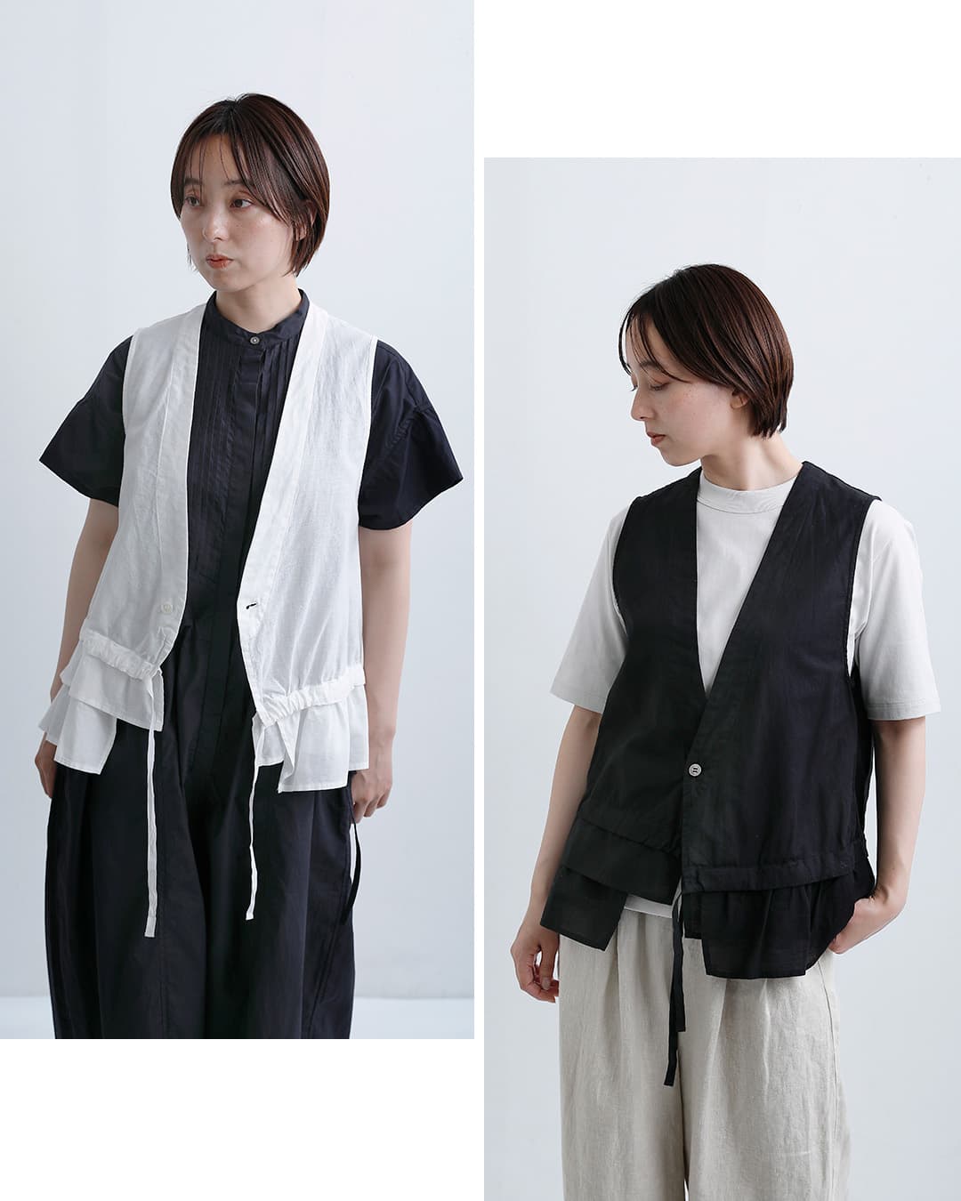 Vlas Blommeコットンリネンボイル ティアードジレ 13302046