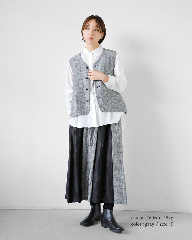 Vlas Blomme(ヴラスブラム)リネンクラシカルチェックコンビネーションジレ13310125