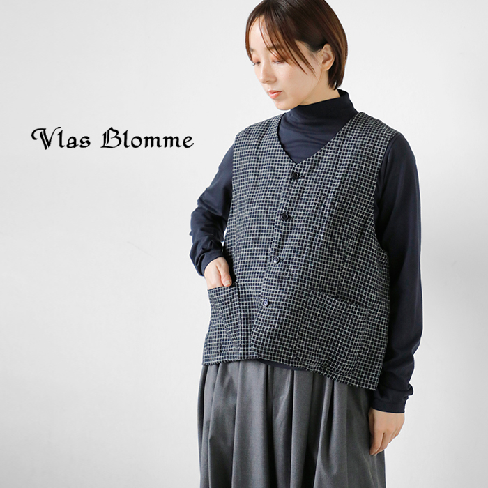 Vlas Blomme(ヴラスブラム)リネンクラシカルチェックコンビネーションジレ13310125