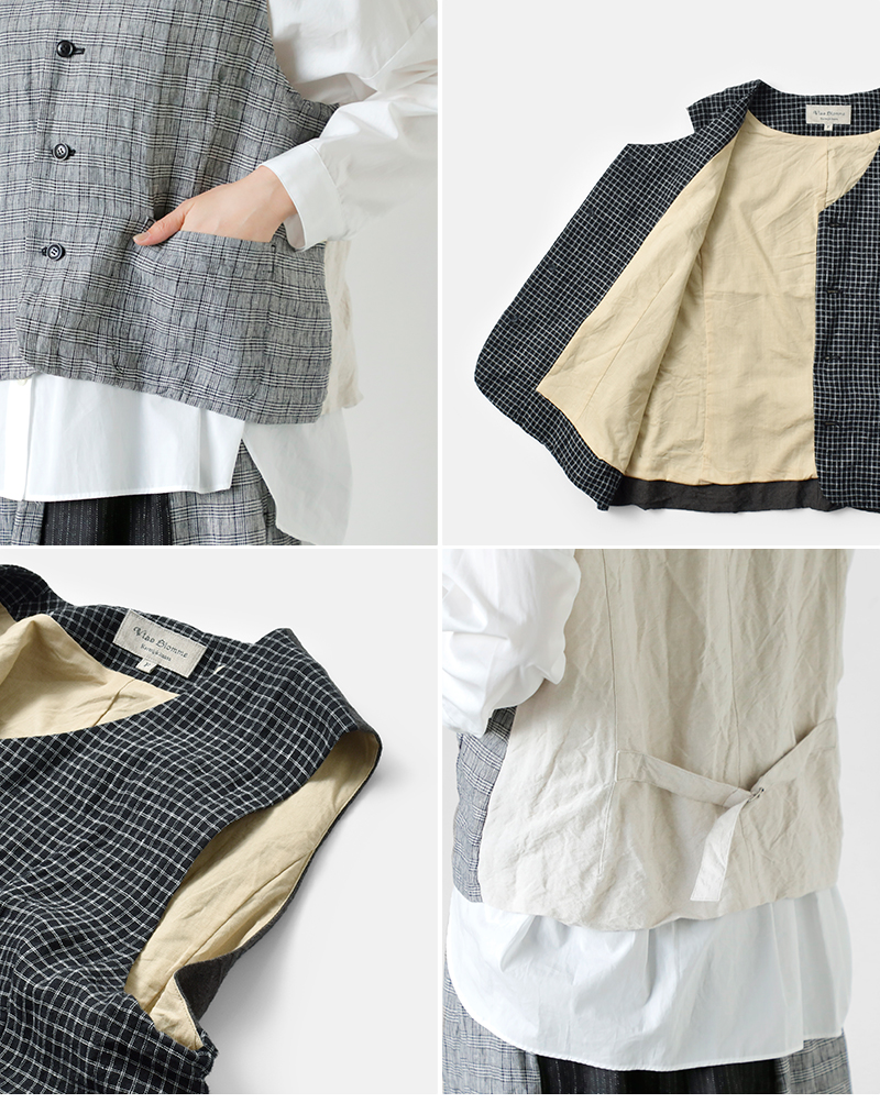 Vlas Blomme(ヴラスブラム)リネンクラシカルチェックコンビネーションジレ13310125
