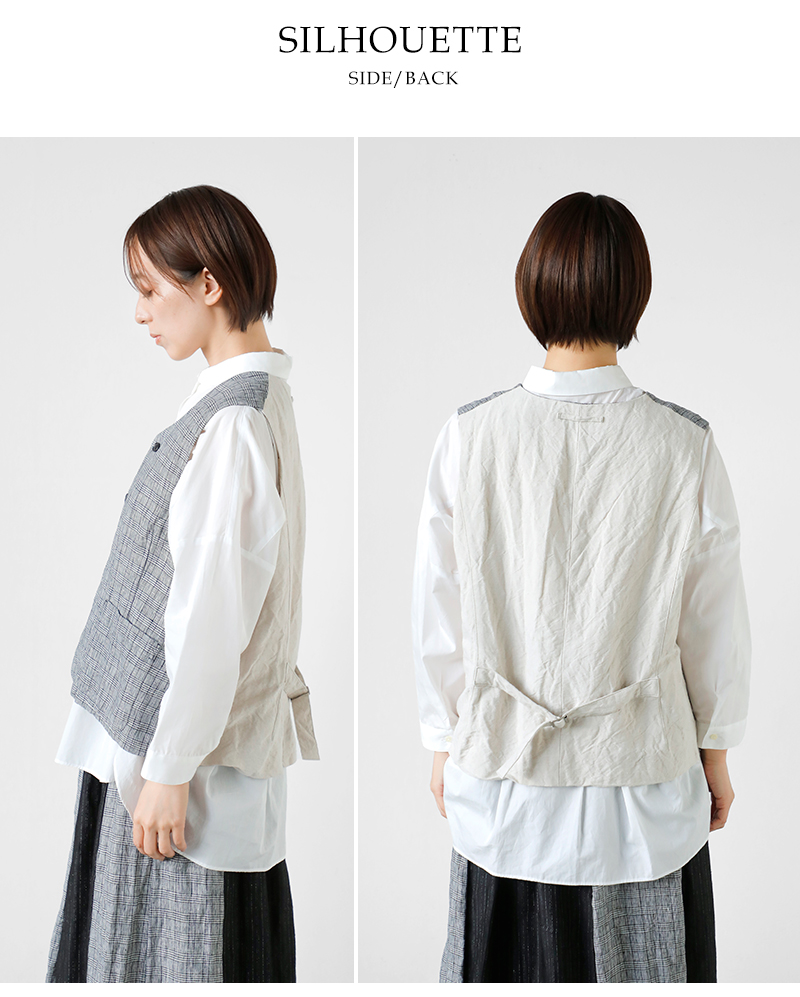 Vlas Blomme(ヴラスブラム)リネンクラシカルチェックコンビネーションジレ13310125