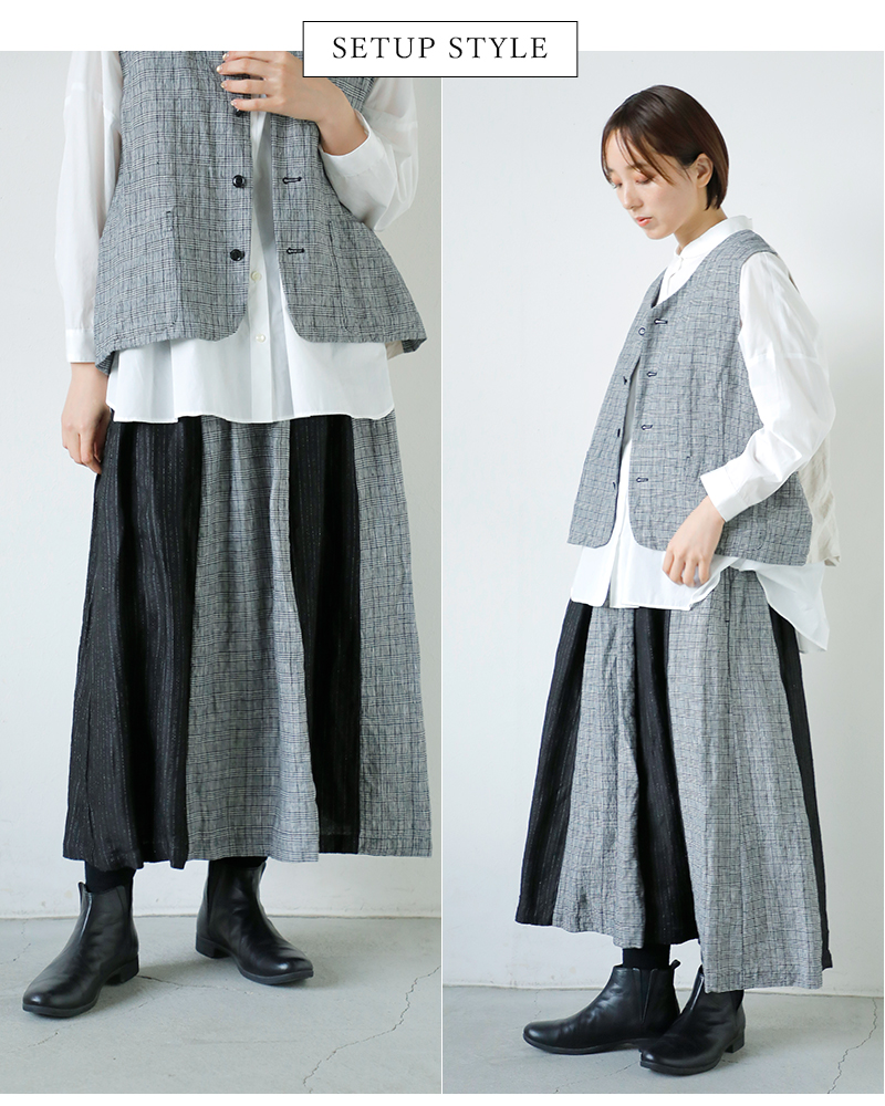 Vlas Blomme(ヴラスブラム)リネンクラシカルチェックコンビネーションジレ13310125