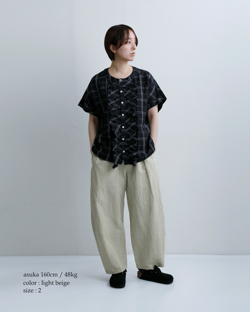 Vlas Blomme(ヴラスブラム)コットンリネンツイル ワイド ダーツパンツ 13506026