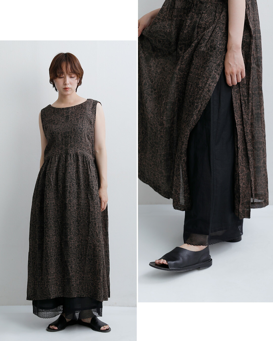 Vlas Blommeコットンラミーローン レース付き レイヤードパンツ 13518066