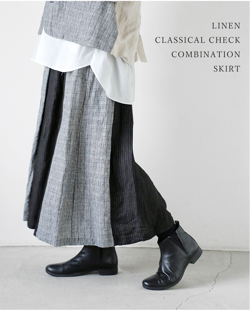 Vlas Blomme(ヴラスブラム)リネンクラシカルチェックコンビネーションスカート13549125