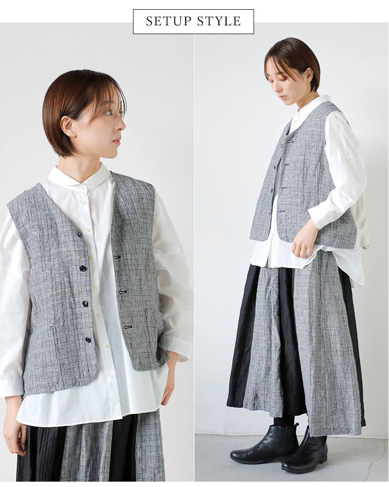 Vlas Blomme(ヴラスブラム)リネンクラシカルチェックコンビネーションスカート13549125