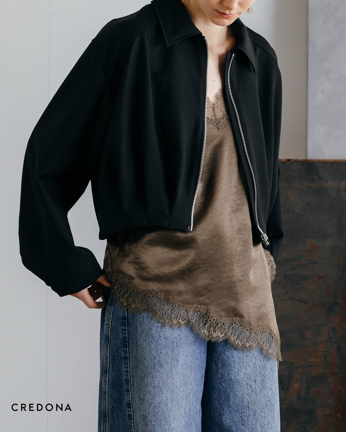 CREDONA(クレドナ)サテン レース キャミソール SATIN LACE CAMI1426110012-0