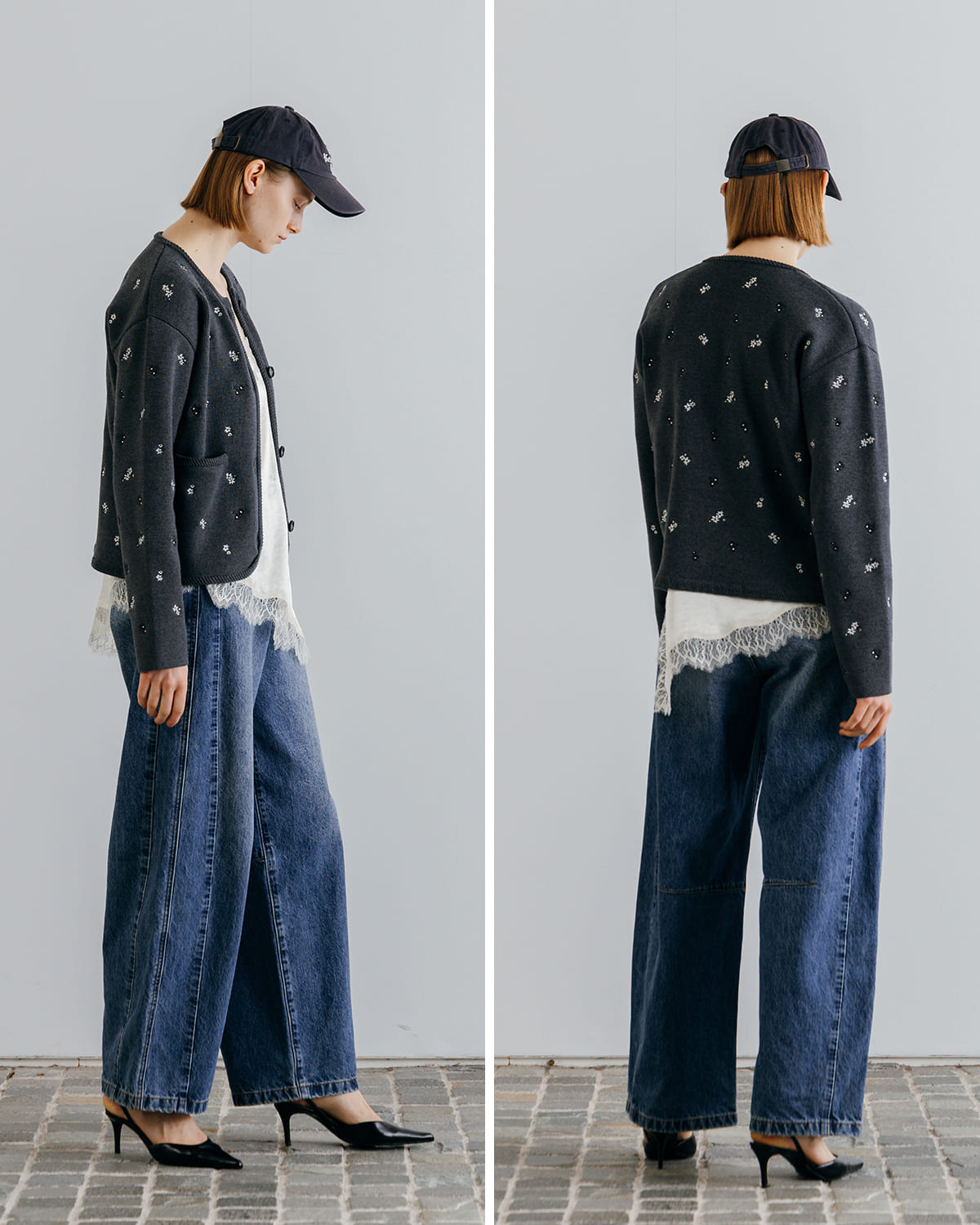 CREDONA(クレドナ)フラワー刺繍春ニットカーディガン伸縮性高密度張り感家庭洗濯華やかFLOWEREMBROIDERYCD 1426111017-0