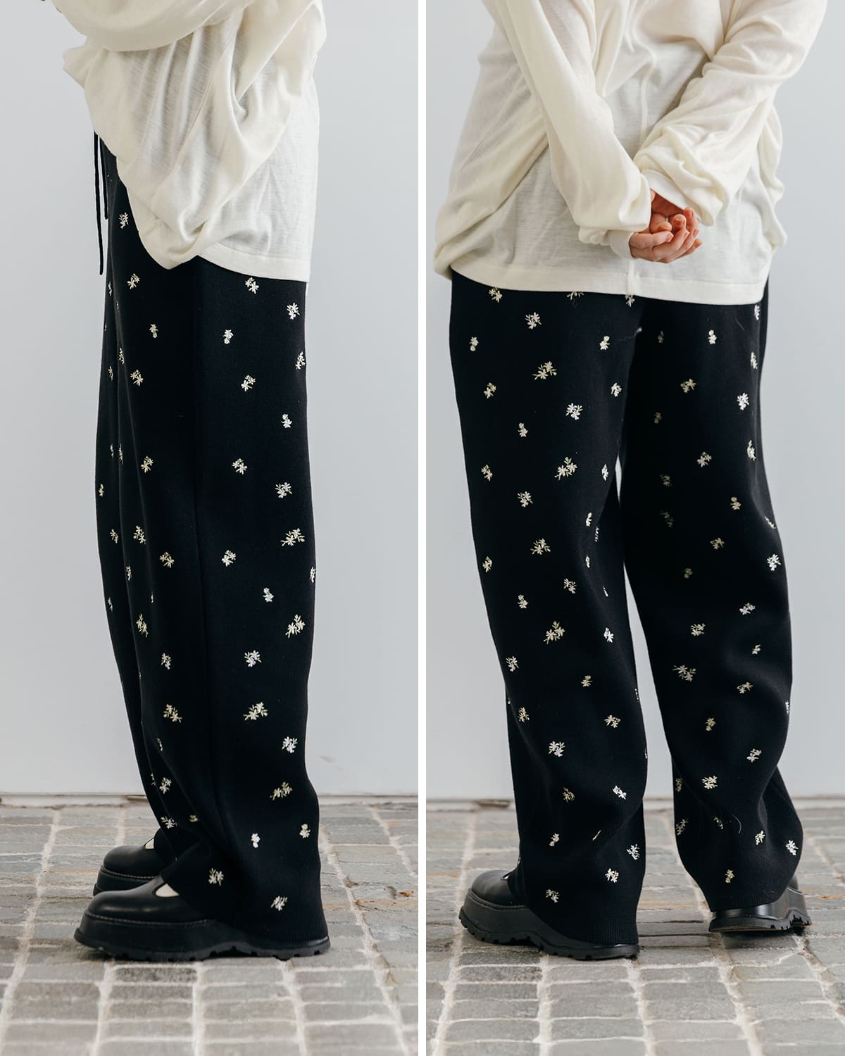 CREDONA(クレドナ)フラワー刺繍ニットパンツFLOWEREMBROIDERYKNITPANTS 1426120019-0