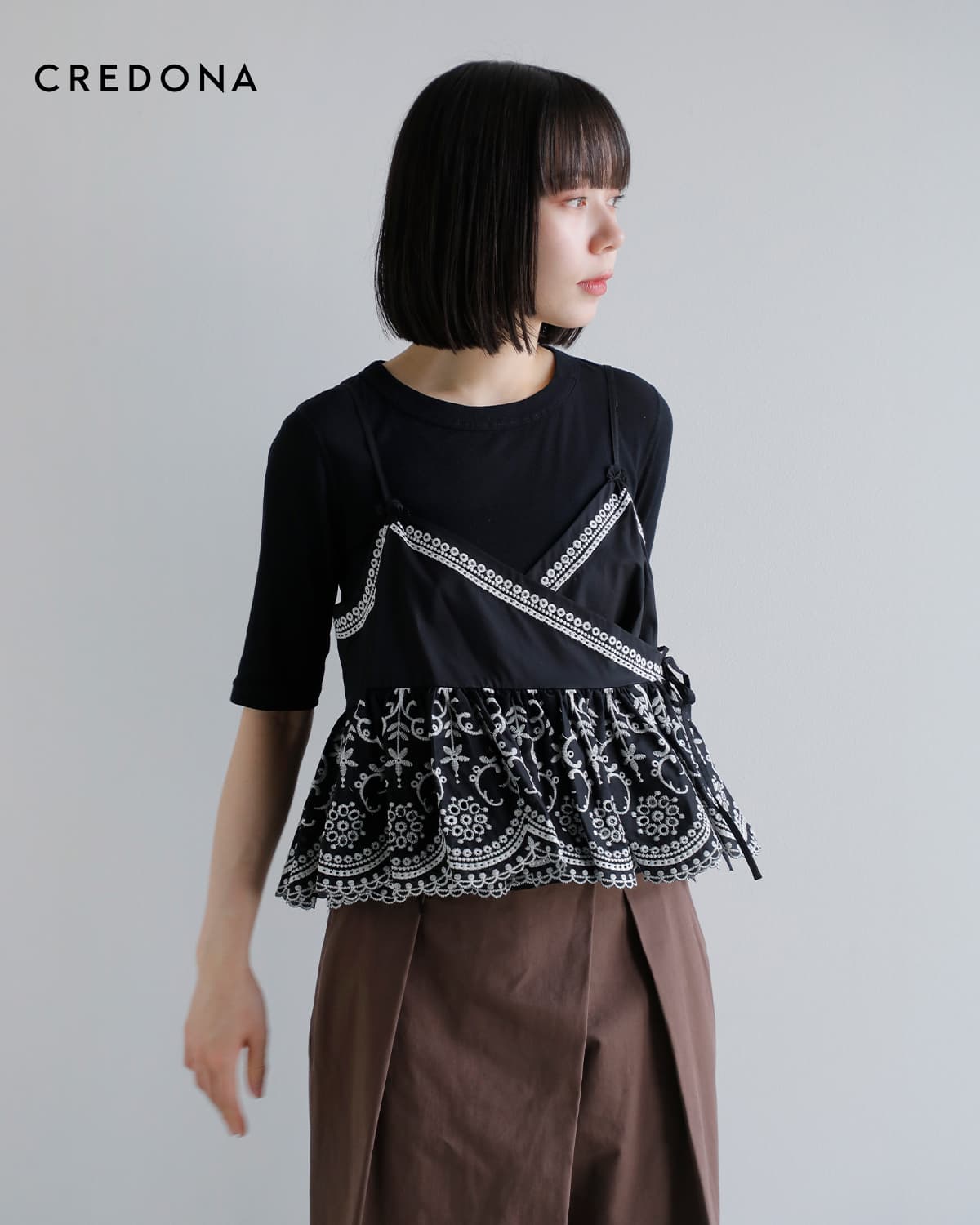 トップス CREDONA LACE PATCHWORK TOPS CREDONA クレドナ レース パッチワーク トップス LACE PATCHWORK TOPS
