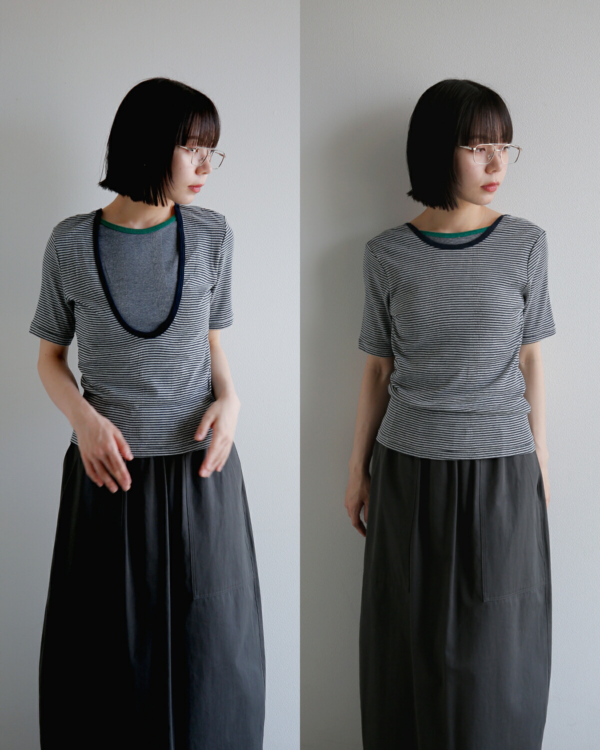 beautiful people(ビューティフルピープル)コットン2way半袖Tシャツ “Miller double-front T-shirt” 1545310052