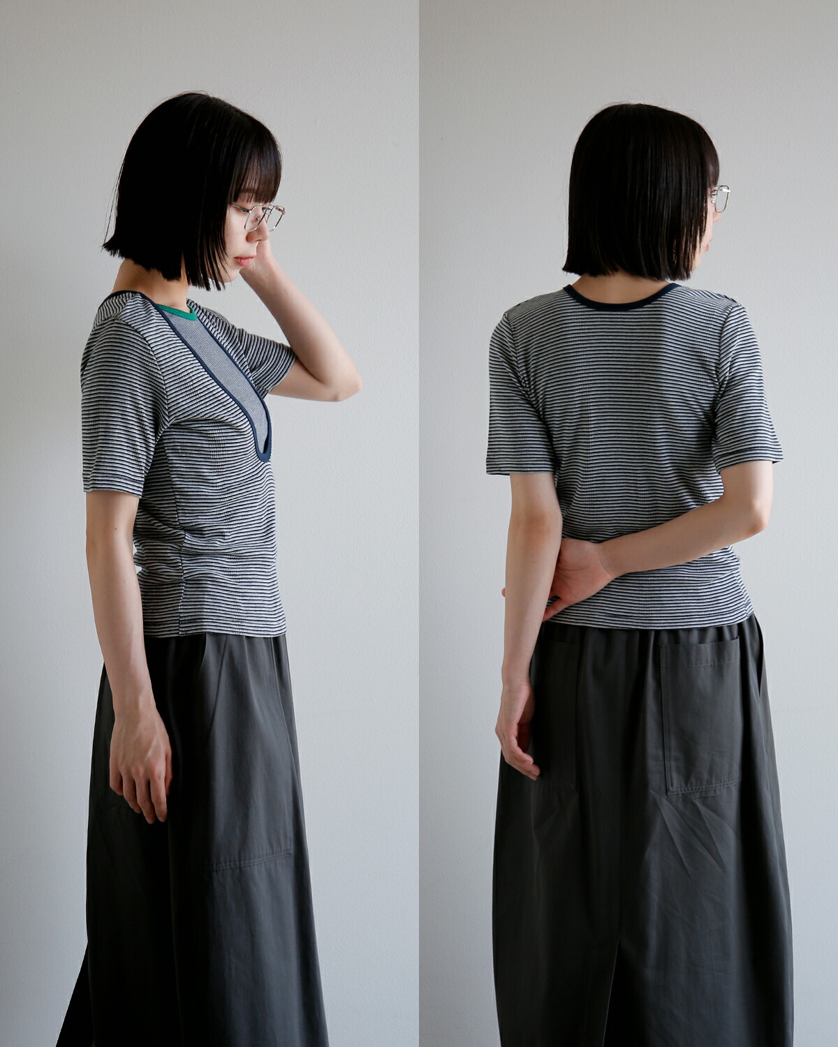 beautiful people(ビューティフルピープル)コットン2way半袖Tシャツ “Miller double-front T-shirt” 1545310052