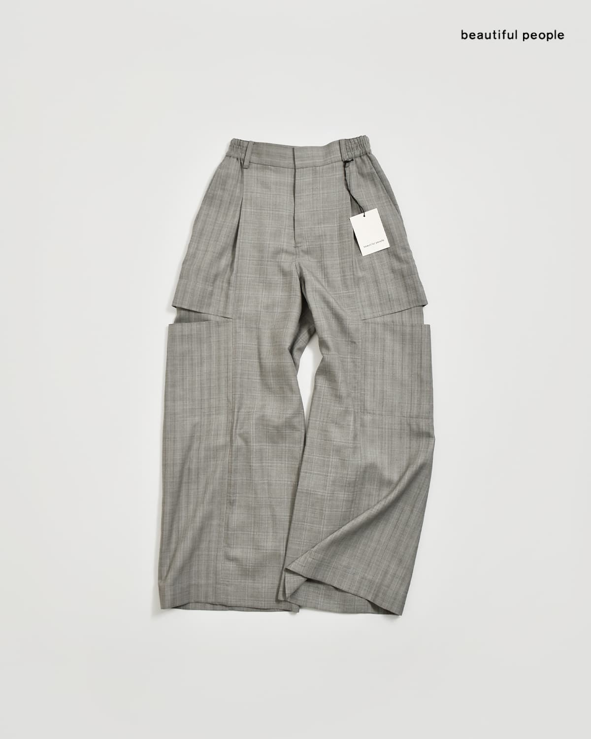 beautiful people(ビューティフルピープル)ウールシルク ハーフトラック ボウレッグ パンツ wool silk suiting trompeloeil bowpants1616105006