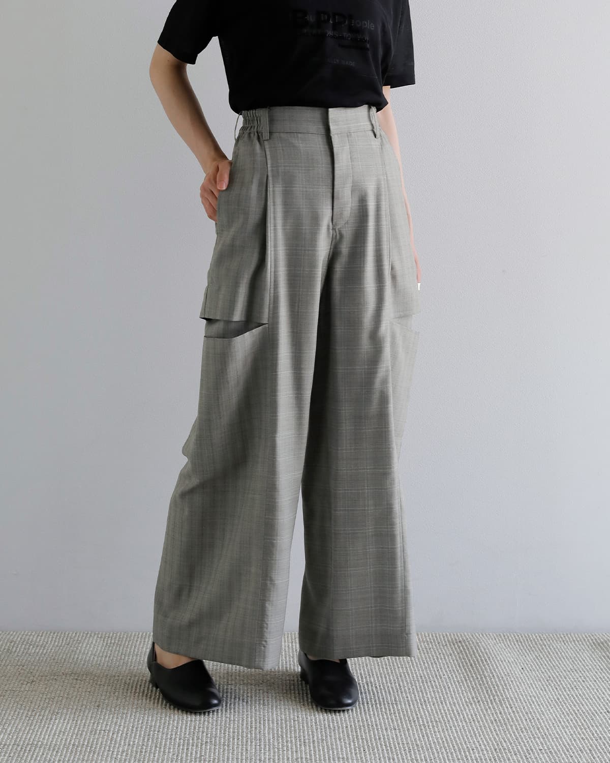 beautiful people(ビューティフルピープル)ウールシルクハーフトラックボウレッグパンツ wool silk suiting trompeloeil bowpants 1616105006