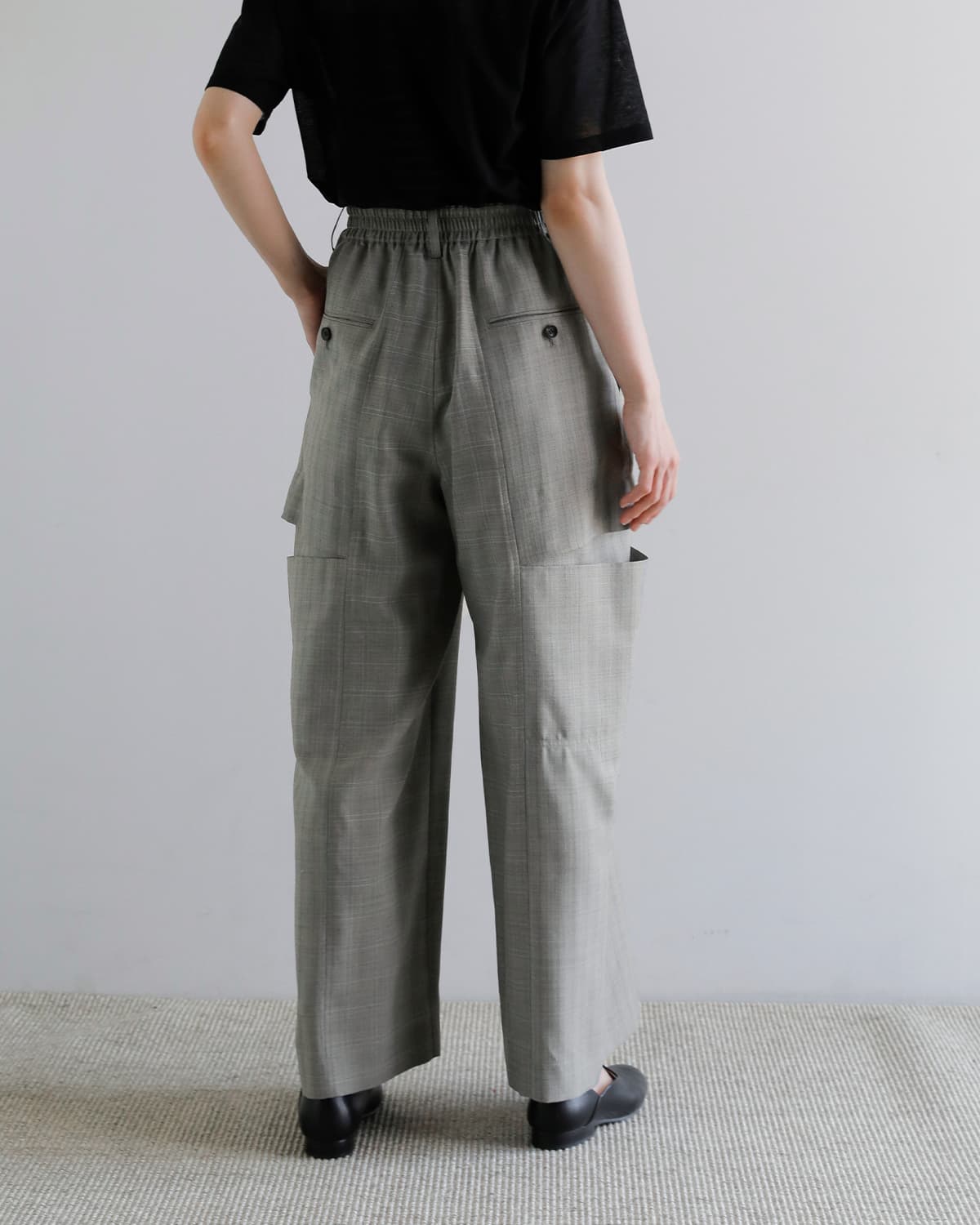 beautiful people(ビューティフルピープル)ウールシルクハーフトラックボウレッグパンツ wool silk suiting trompeloeil bowpants 1616105006