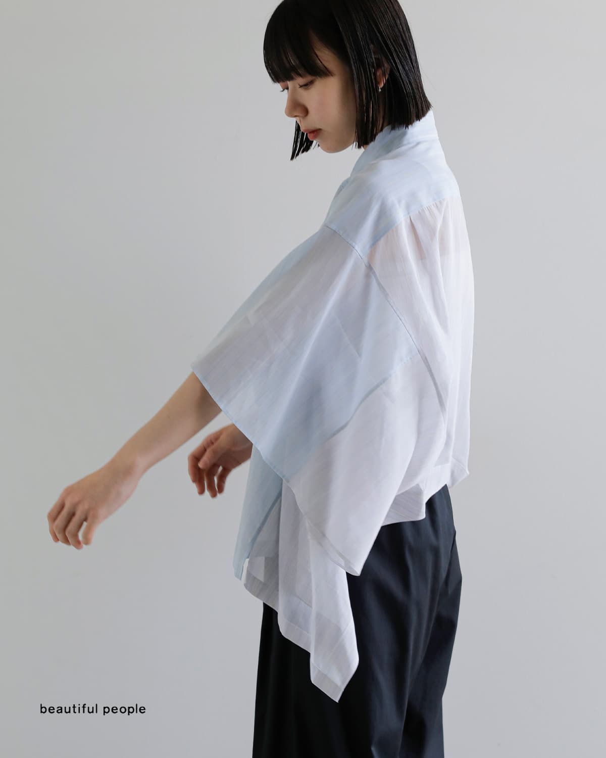 beautiful people(ビューティフルピープル)Finxシアーコットン ストライプ 2way 半袖シャツ double-end finxsheer cotton stripe shirt1616106002