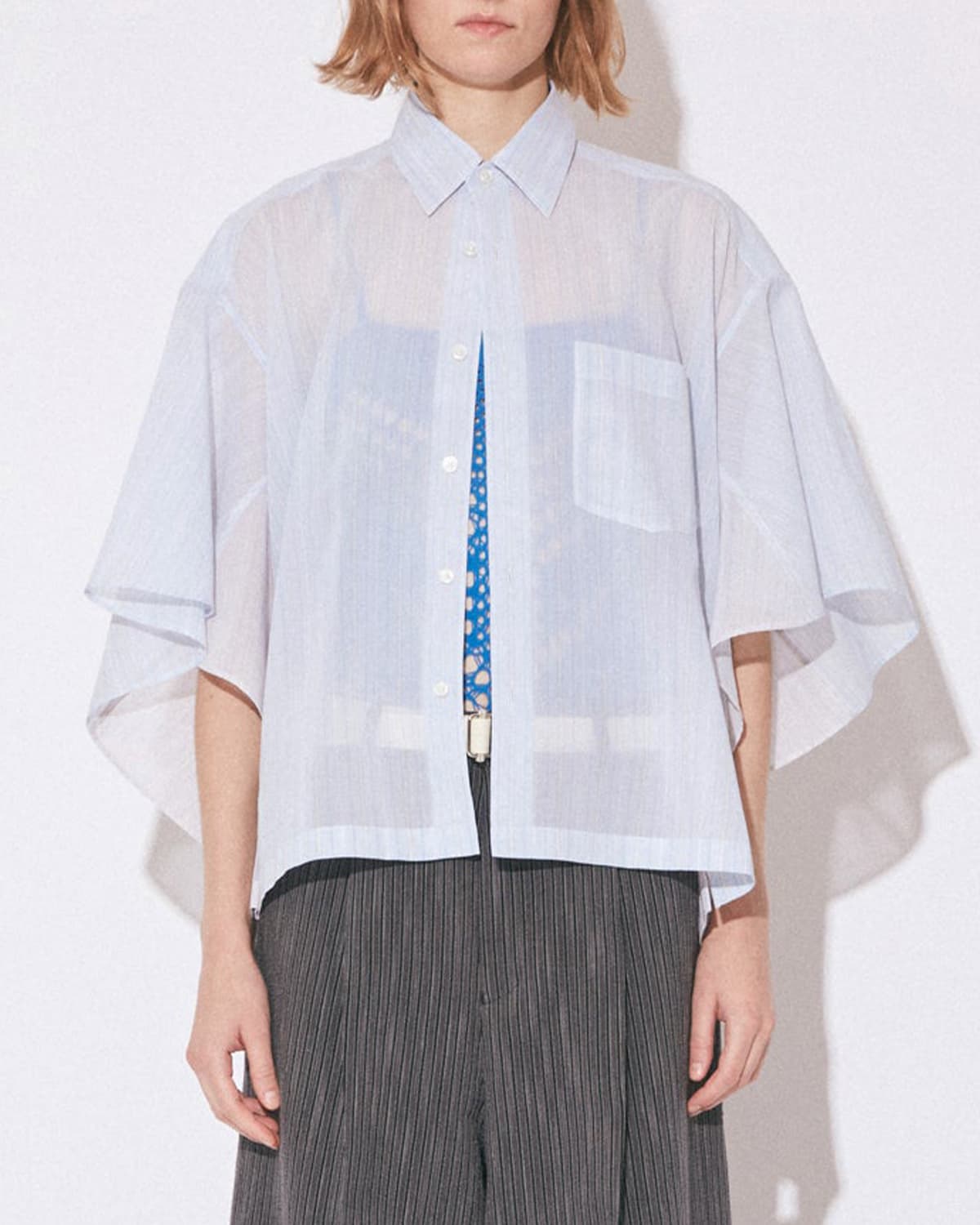 beautiful people(ビューティフルピープル)Finxシアーコットンストライプ 2way 半袖シャツ double-end finxsheer cotton stripe shirt 1616106002