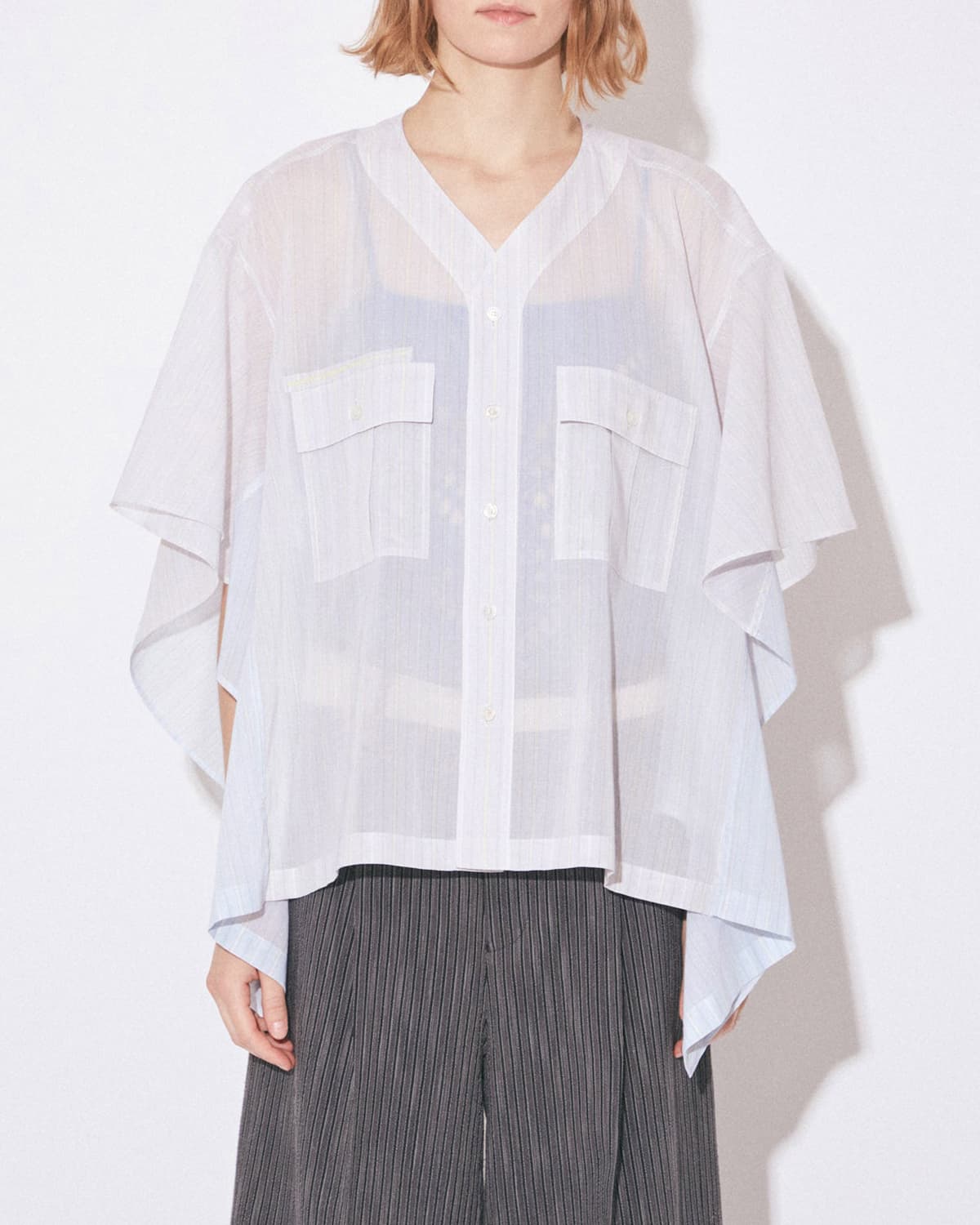 beautiful people(ビューティフルピープル)Finxシアーコットンストライプ 2way 半袖シャツ double-end finxsheer cotton stripe shirt 1616106002