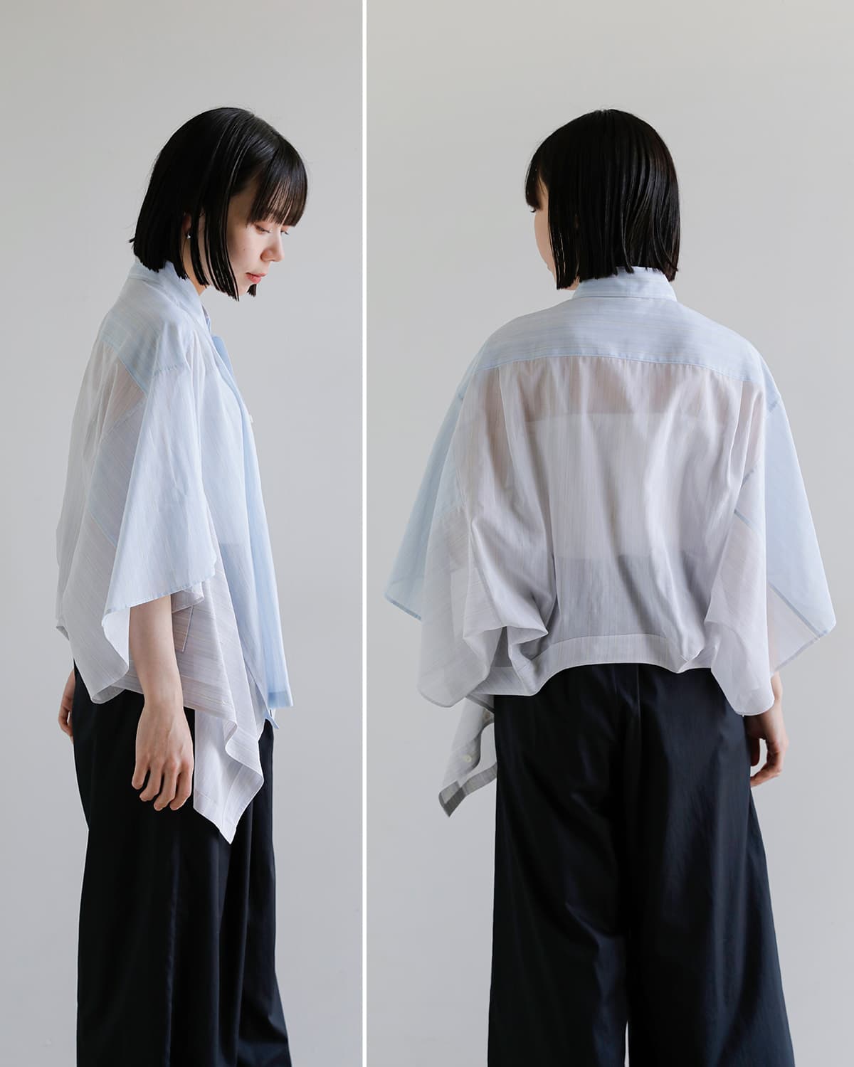 beautiful people(ビューティフルピープル)Finxシアーコットンストライプ 2way 半袖シャツ double-end finxsheer cotton stripe shirt 1616106002