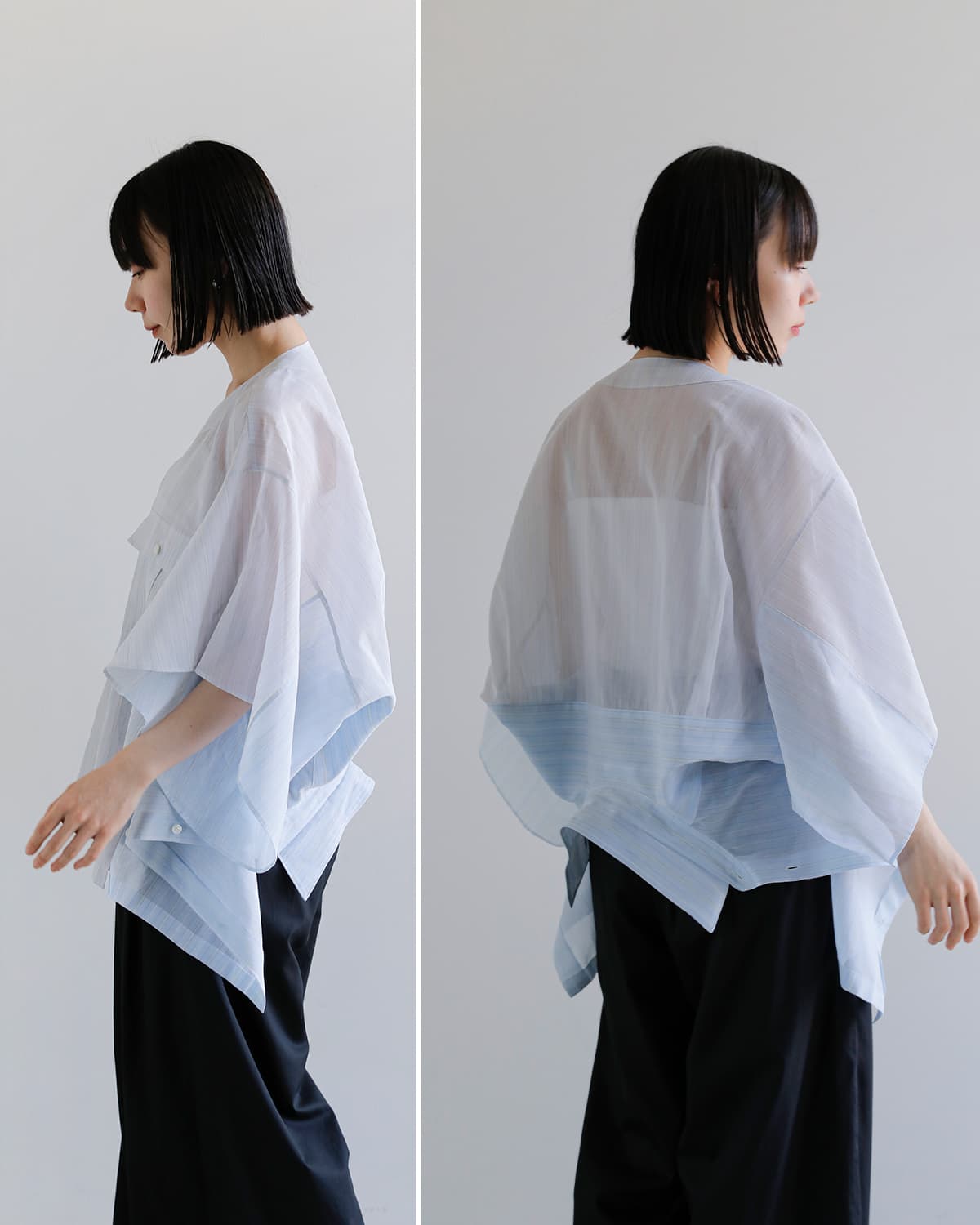 beautiful people(ビューティフルピープル)Finxシアーコットンストライプ 2way 半袖シャツ double-end finxsheer cotton stripe shirt 1616106002