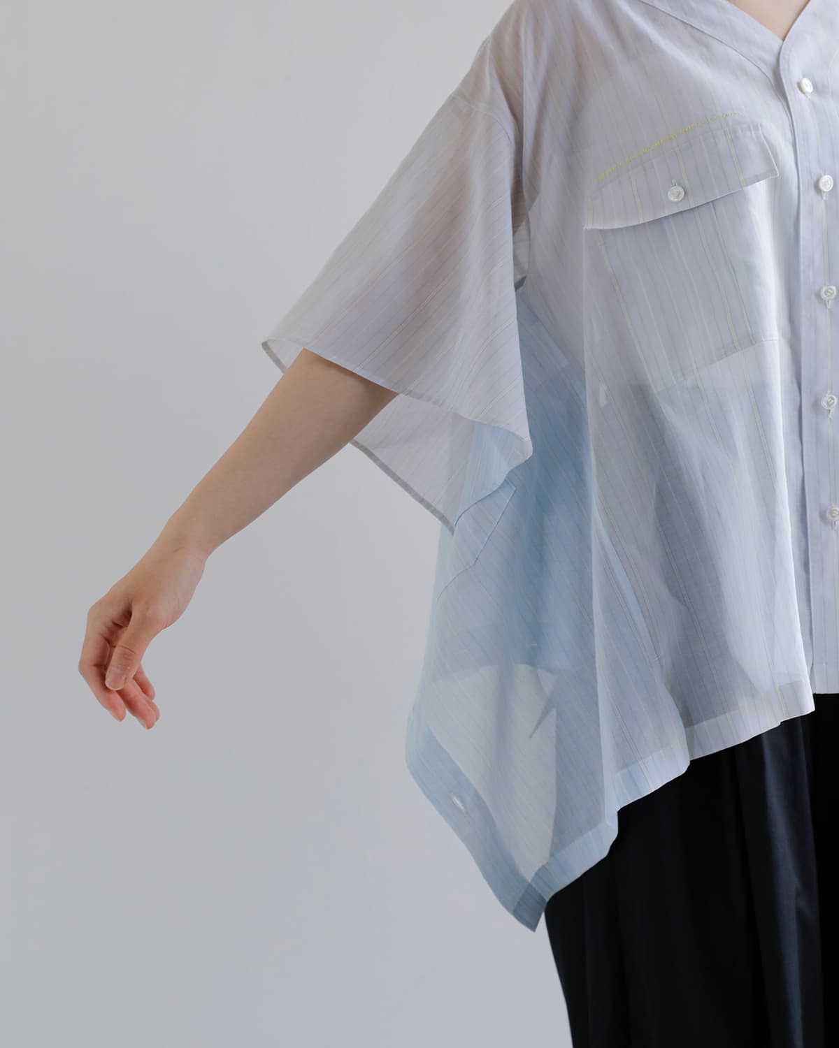 beautiful people(ビューティフルピープル)Finxシアーコットンストライプ 2way 半袖シャツ double-end finxsheer cotton stripe shirt 1616106002