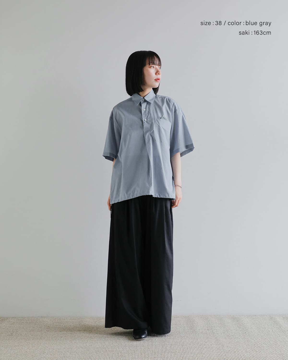beautiful people(ビューティフルピープル)コットンシルクシャンブレー ワイドスリーブ半袖シャツ endonend cotton silk big QOL tag shirts 1616110016