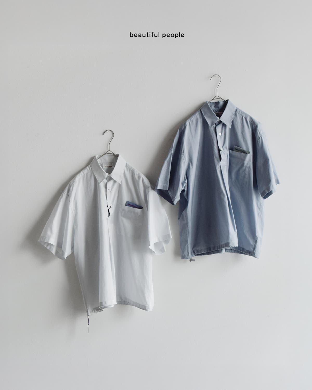 beautiful people(ビューティフルピープル)コットンシルクシャンブレー ワイドスリーブ 半袖シャツ endonend cotton silk big QOL tag shirts1616110016