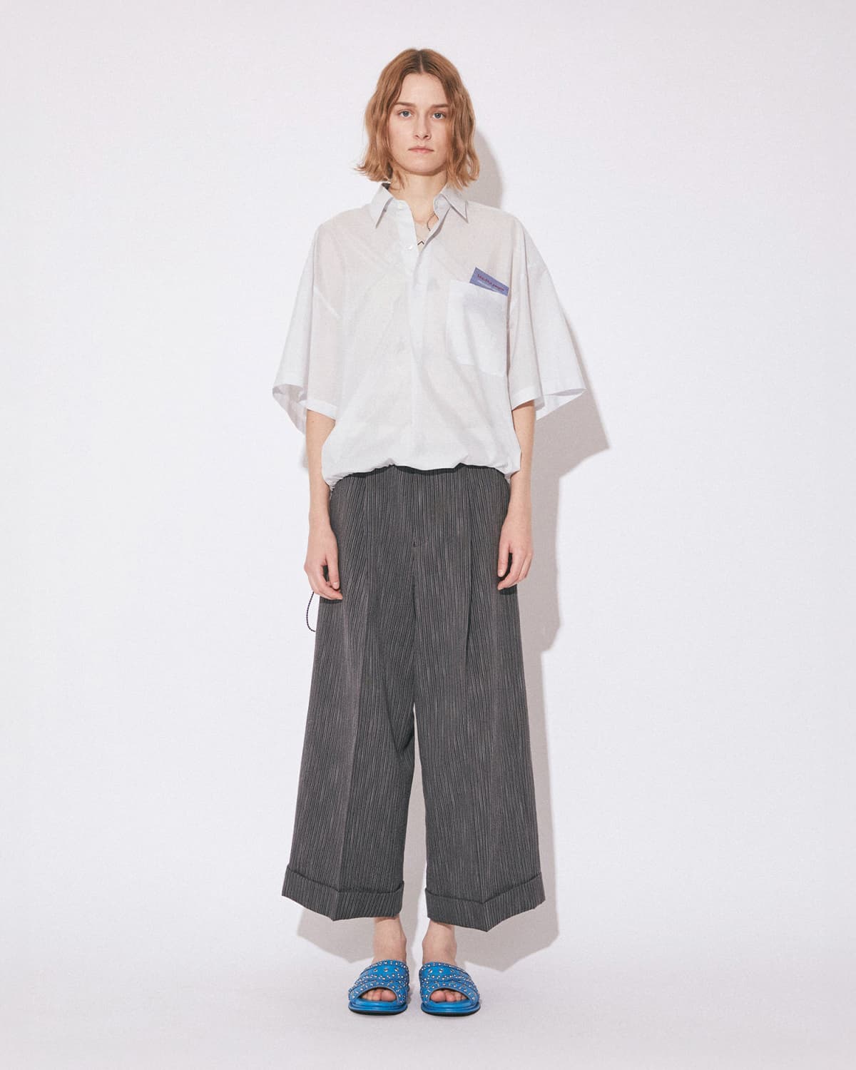 beautiful people(ビューティフルピープル)コットンシルクシャンブレー ワイドスリーブ半袖シャツ endonend cotton silk big QOL tag shirts 1616110016