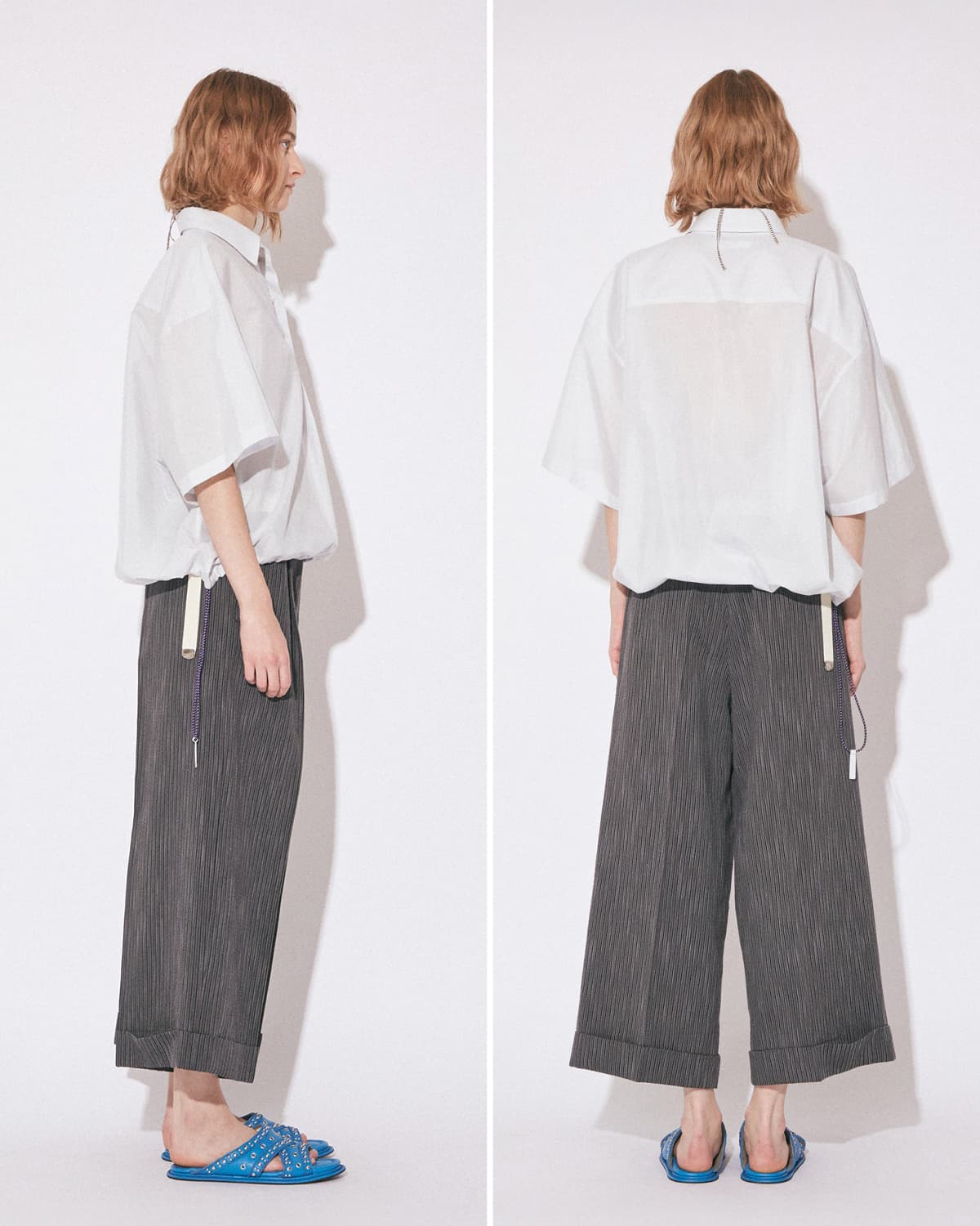 beautiful people(ビューティフルピープル)コットンシルクシャンブレー ワイドスリーブ半袖シャツ endonend cotton silk big QOL tag shirts 1616110016