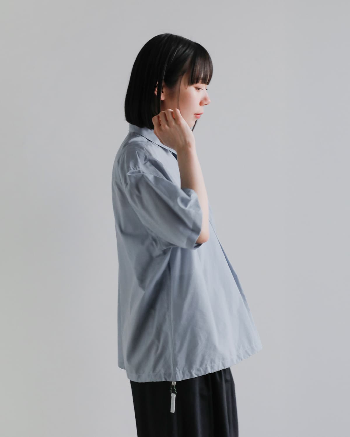 beautiful people(ビューティフルピープル)コットンシルクシャンブレー ワイドスリーブ半袖シャツ endonend cotton silk big QOL tag shirts 1616110016