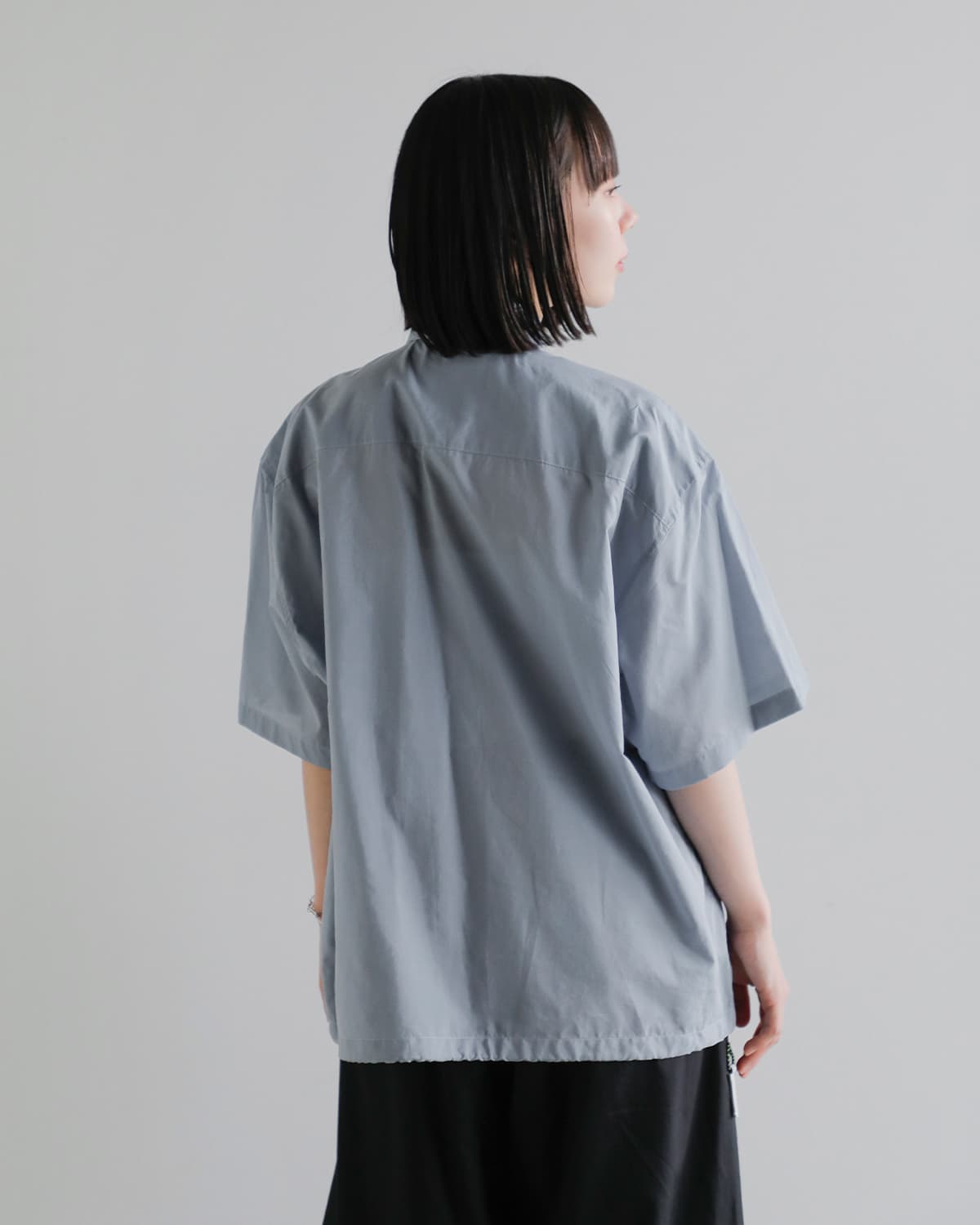 beautiful people(ビューティフルピープル)コットンシルクシャンブレー ワイドスリーブ半袖シャツ endonend cotton silk big QOL tag shirts 1616110016