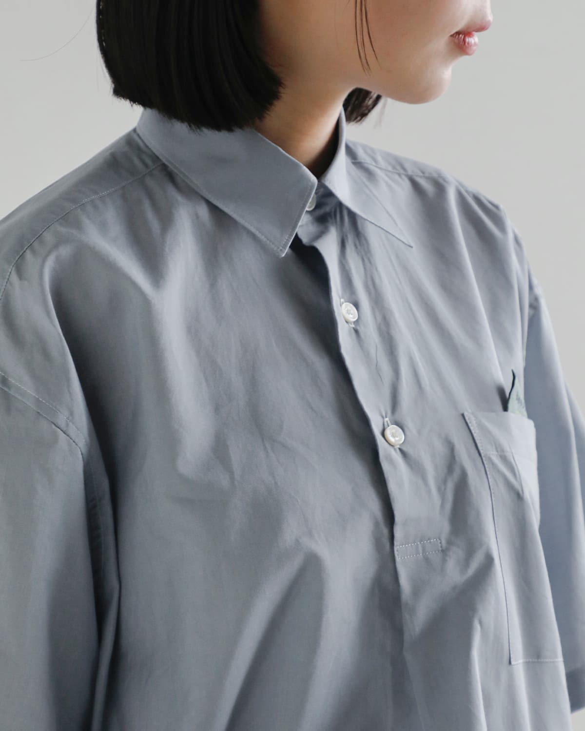 beautiful people(ビューティフルピープル)コットンシルクシャンブレー ワイドスリーブ半袖シャツ endonend cotton silk big QOL tag shirts 1616110016