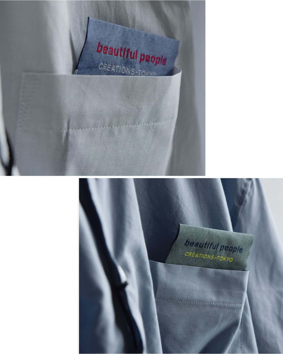 beautiful people(ビューティフルピープル)コットンシルクシャンブレー ワイドスリーブ半袖シャツ endonend cotton silk big QOL tag shirts 1616110016