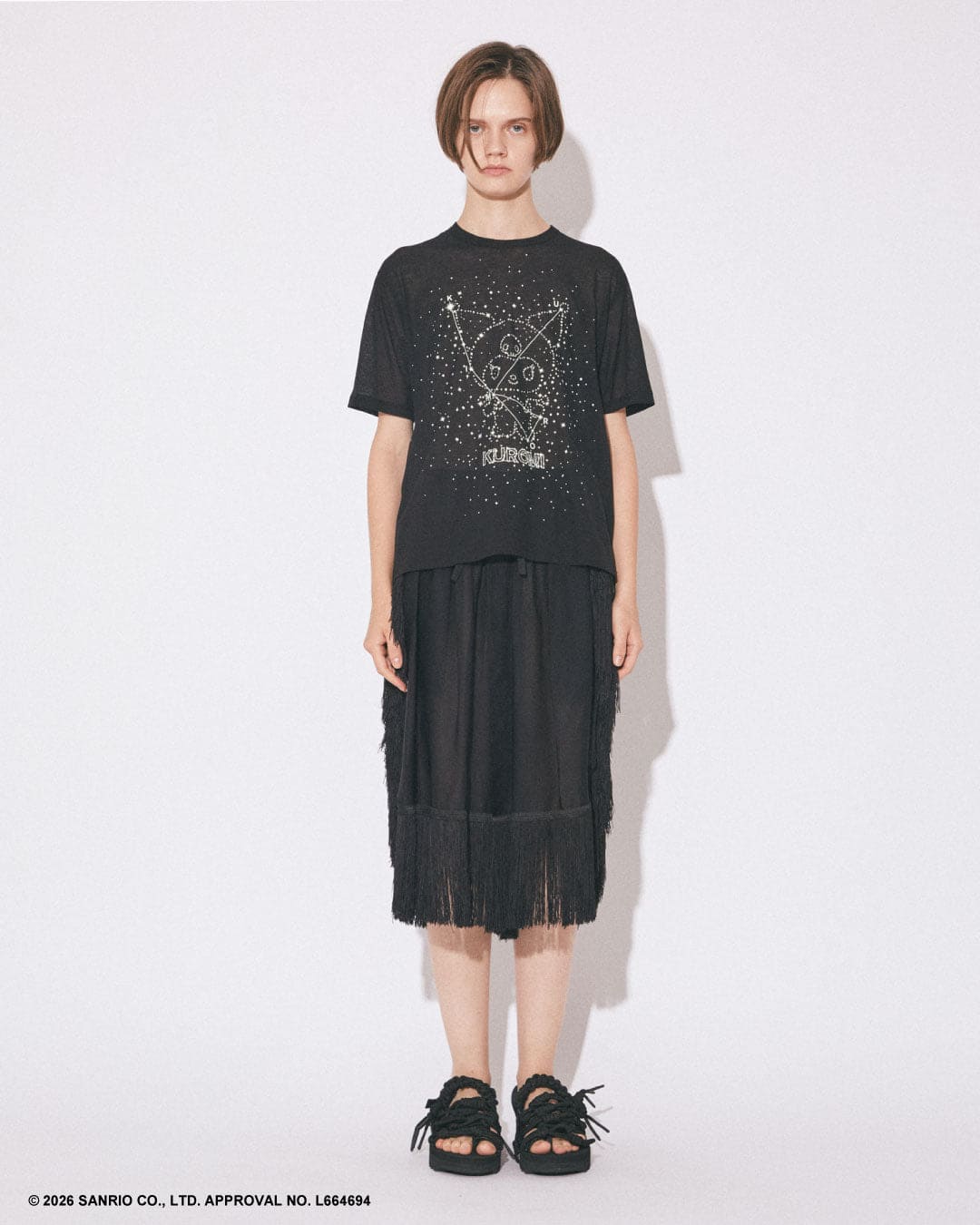 beautiful people(ビューティフルピープル)ハイゲージ天竺 ボックス クルーネック Tシャツ MY MELODY＆KUROMI 80/1 ELS jersey T1616310002