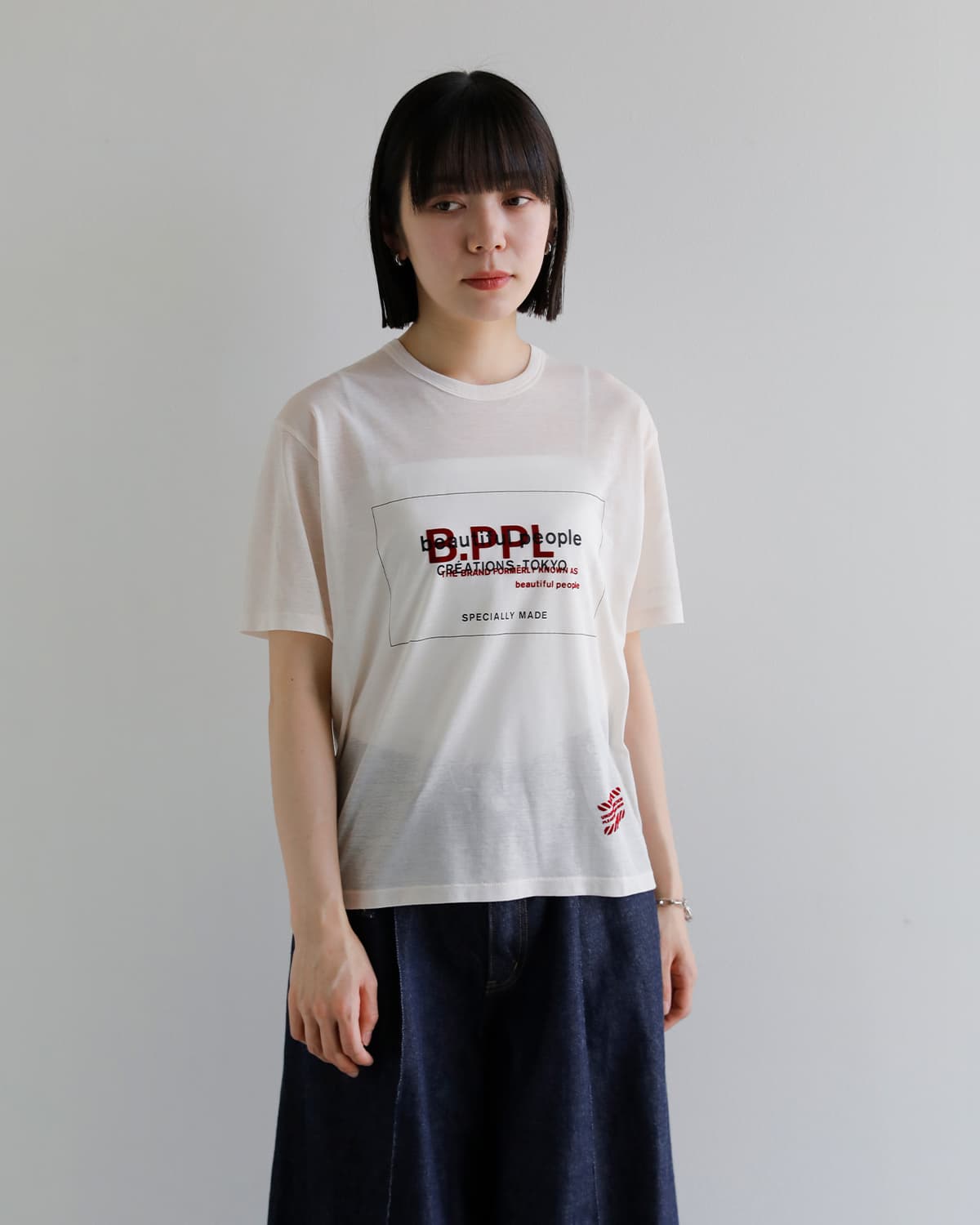 beautiful people(ビューティフルピープル)ハイゲージコットン天竺クルーネックグラフィックプリント Tシャツ 80/1 ELS 1616310026