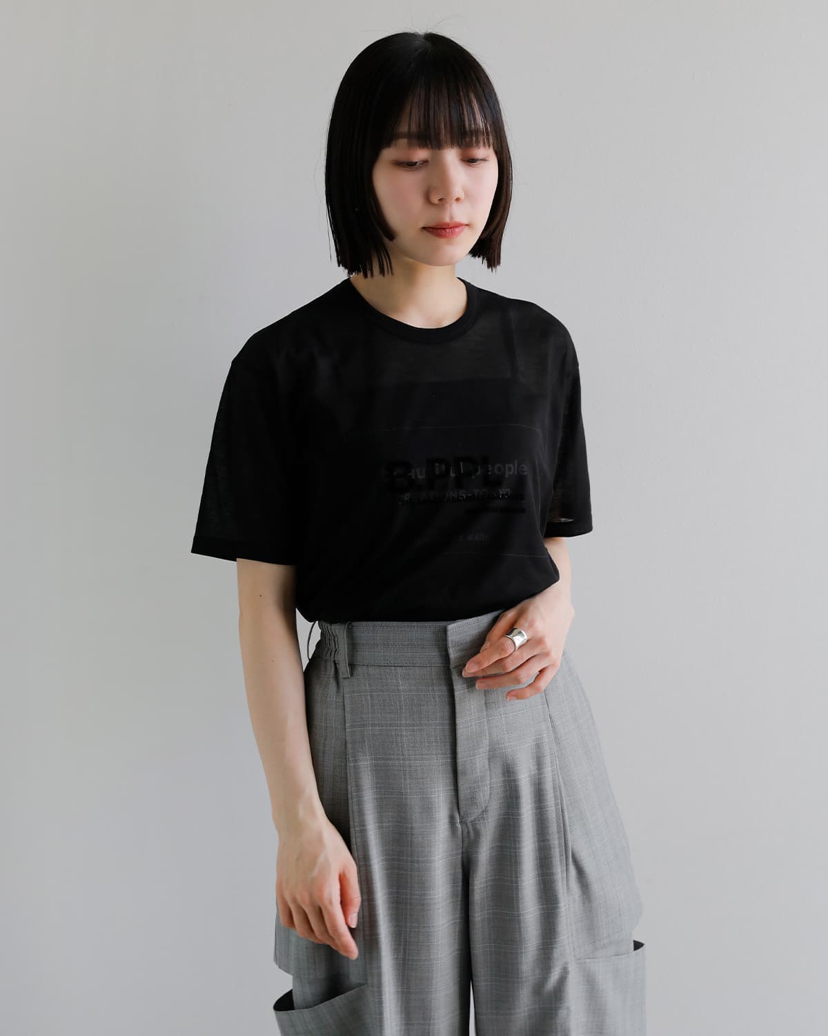 beautiful people(ビューティフルピープル)ハイゲージコットン天竺クルーネックグラフィックプリント Tシャツ 80/1 ELS 1616310026