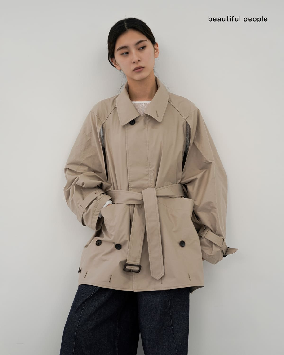 beautiful people(ビューティフルピープル)高密度ギャバジン 2way ショートトレンチ コート double-end technical twill trenchcoat1626103009