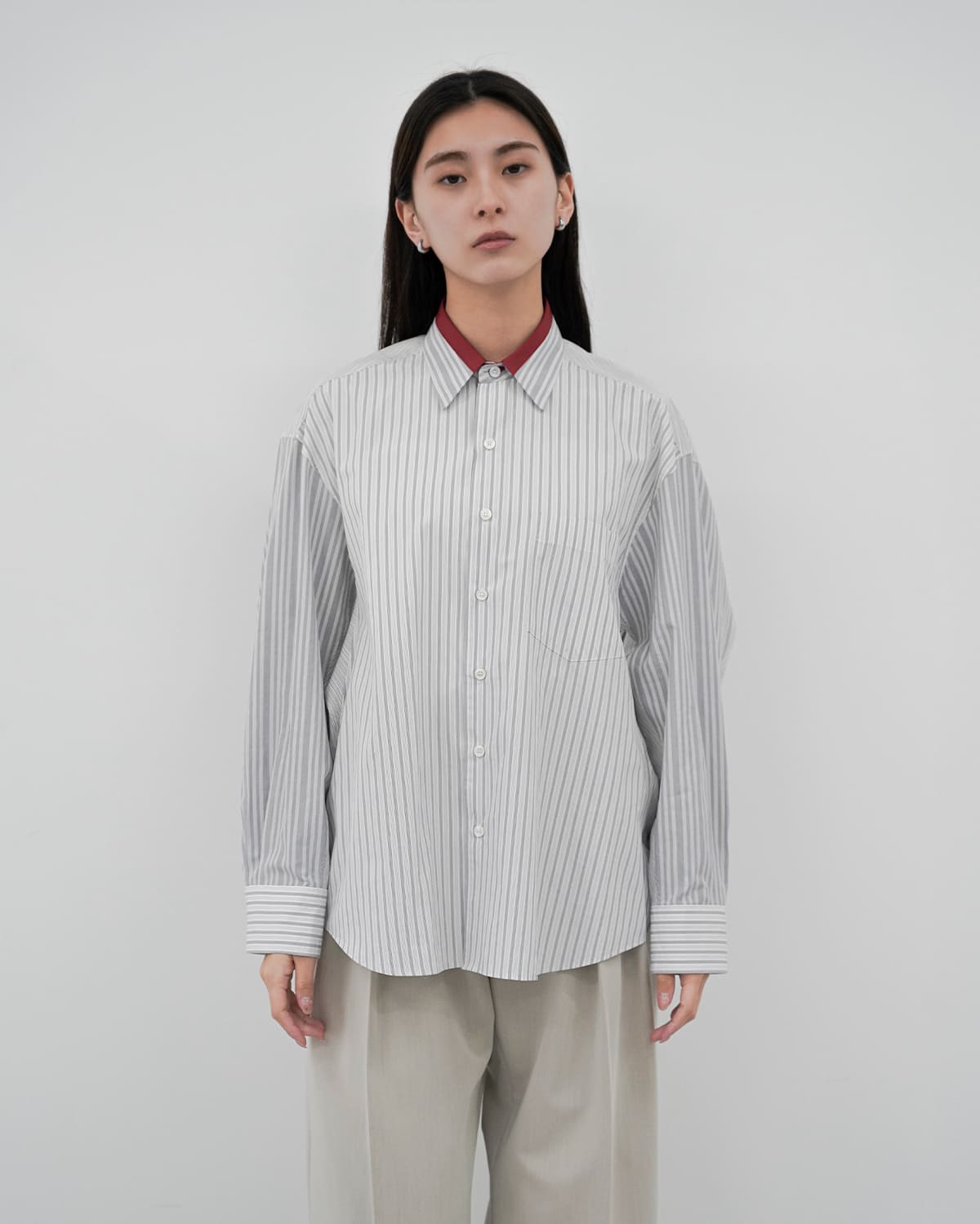 beautiful people(ビューティフルピープルフィンクスコットンストライプボリュームシャツfinxcottonstripefanshapeshirts 1626106002